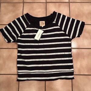 Chaser Black Striped Linen French Terry Sweatshirt Tee Size XS,